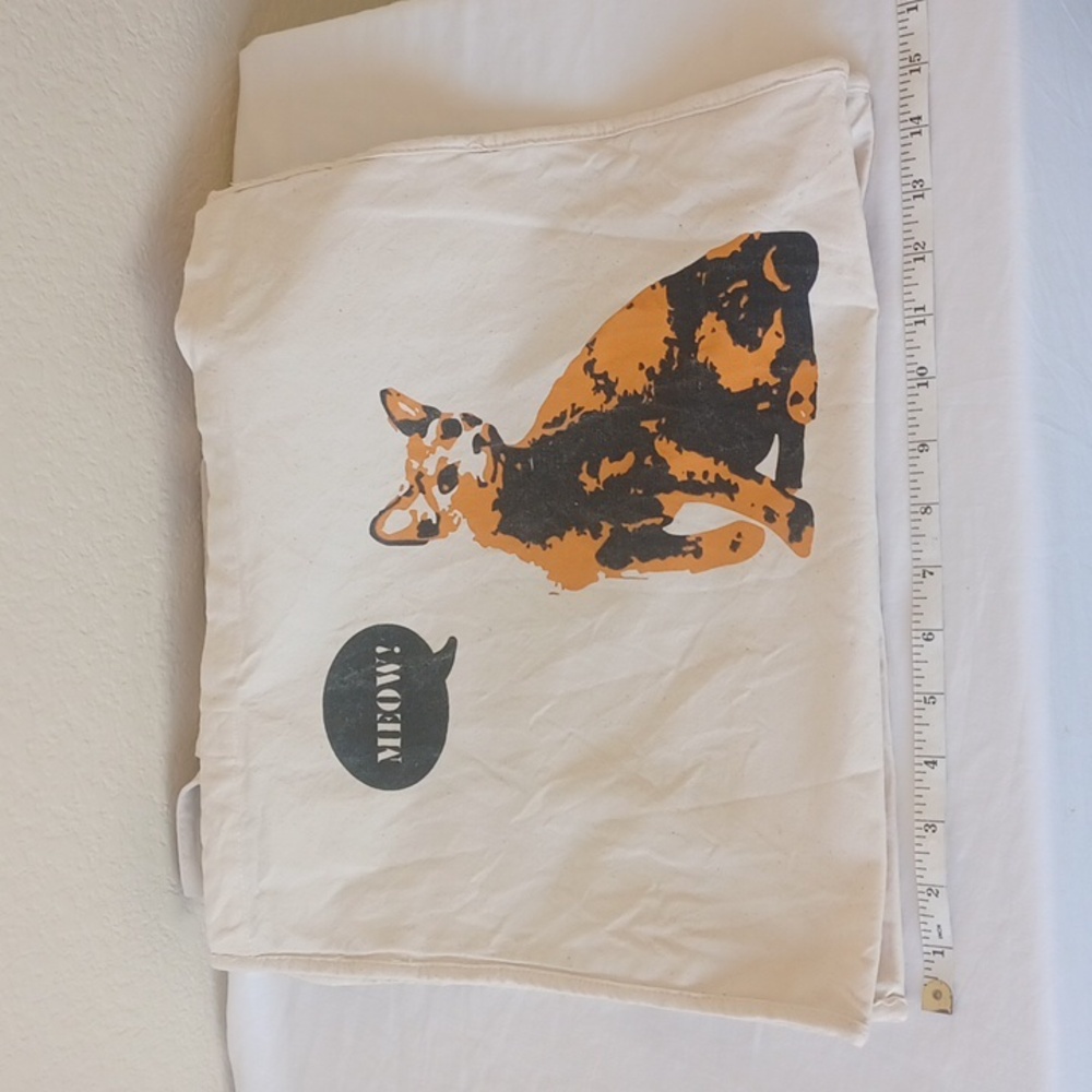 3/$25 Pet Food Express Canvas Tote Bag Cat & Dog Image, Off White Blue Orange - Picture 10 of 14